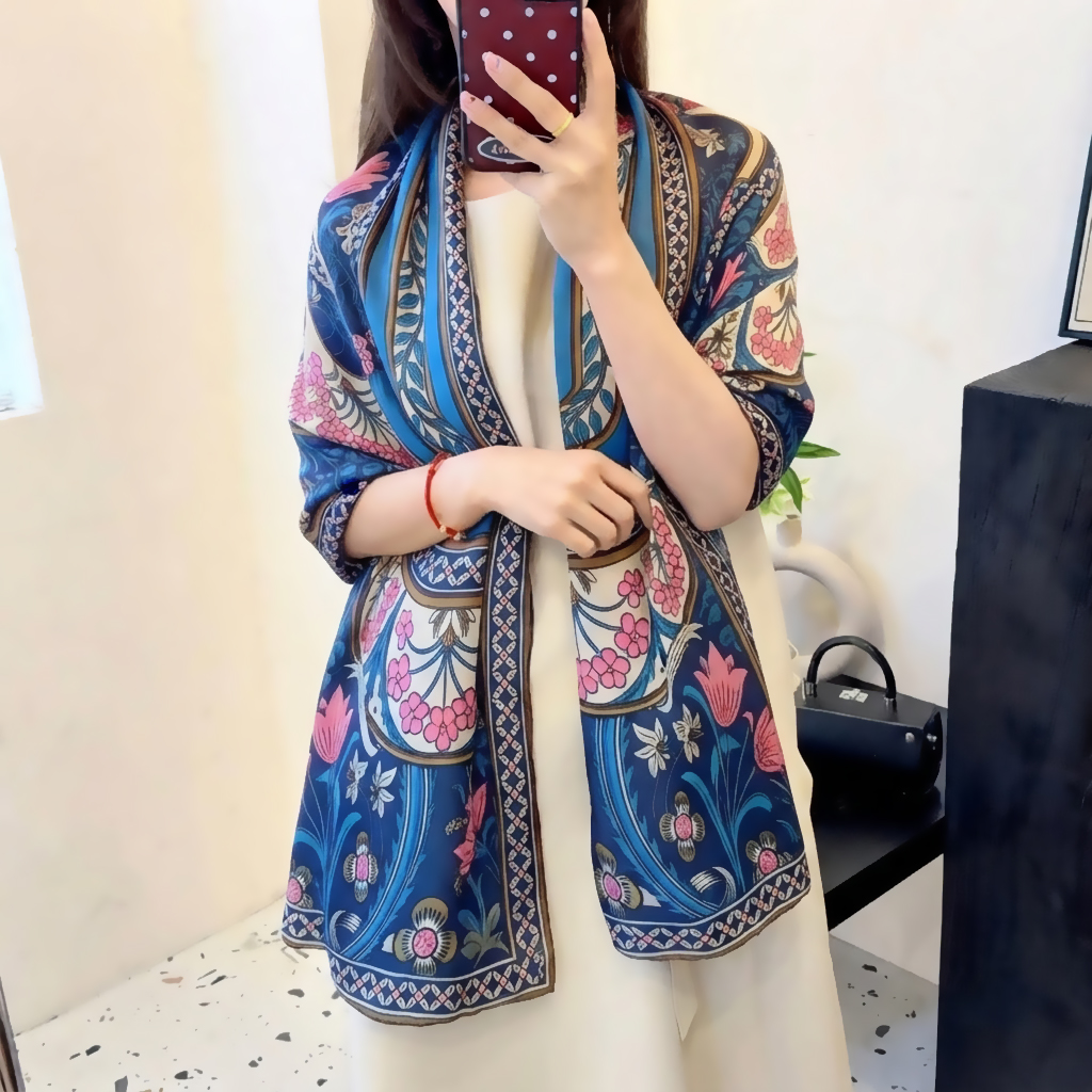 Floral Fantasy Luxury Blue Scarf