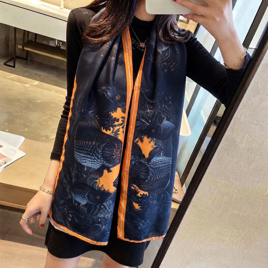 Japanese Koi Fish Luxury Orange Scarf