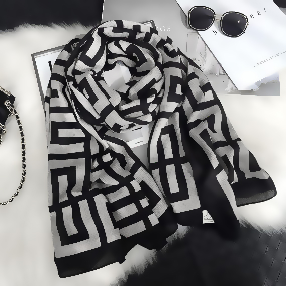 Luxury Geometric Maze Black Scarf