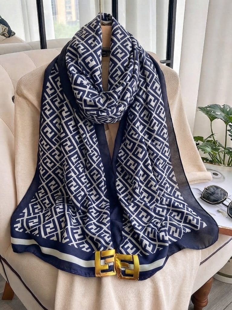 Fendi Pattern Luxury Navy Scarf
