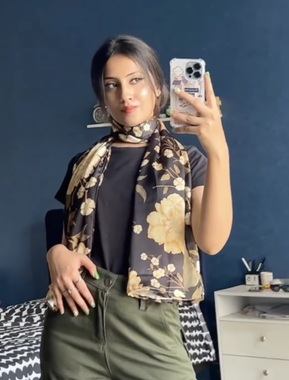 Gold Rose Luxury Black Scarf