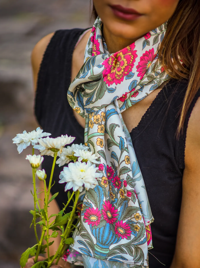 Garden Bloom Luxury White Scarf